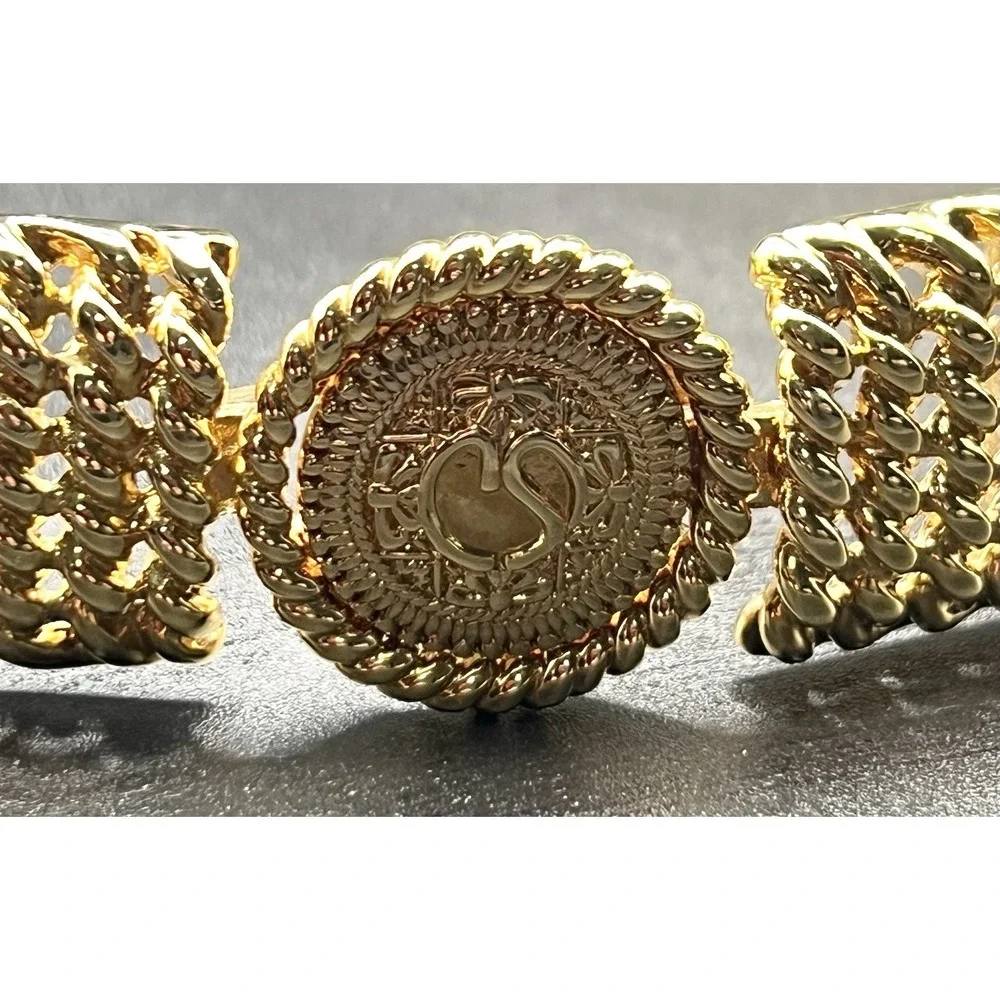 Vintage St John Gold Toned Stretchy Coil Belt with Rhinestone Medallions